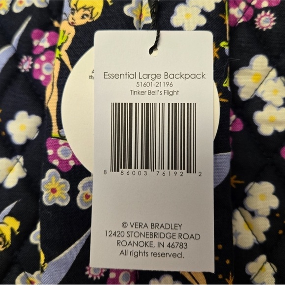 NEW Vera Bradley Disney Tinkerbell Essential Large Backpack- Navy Blue - Picture 9 of 9